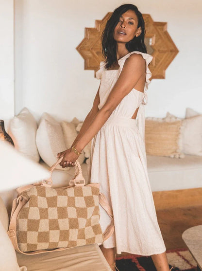 Checkered Beige Tote - KalisaHoldings