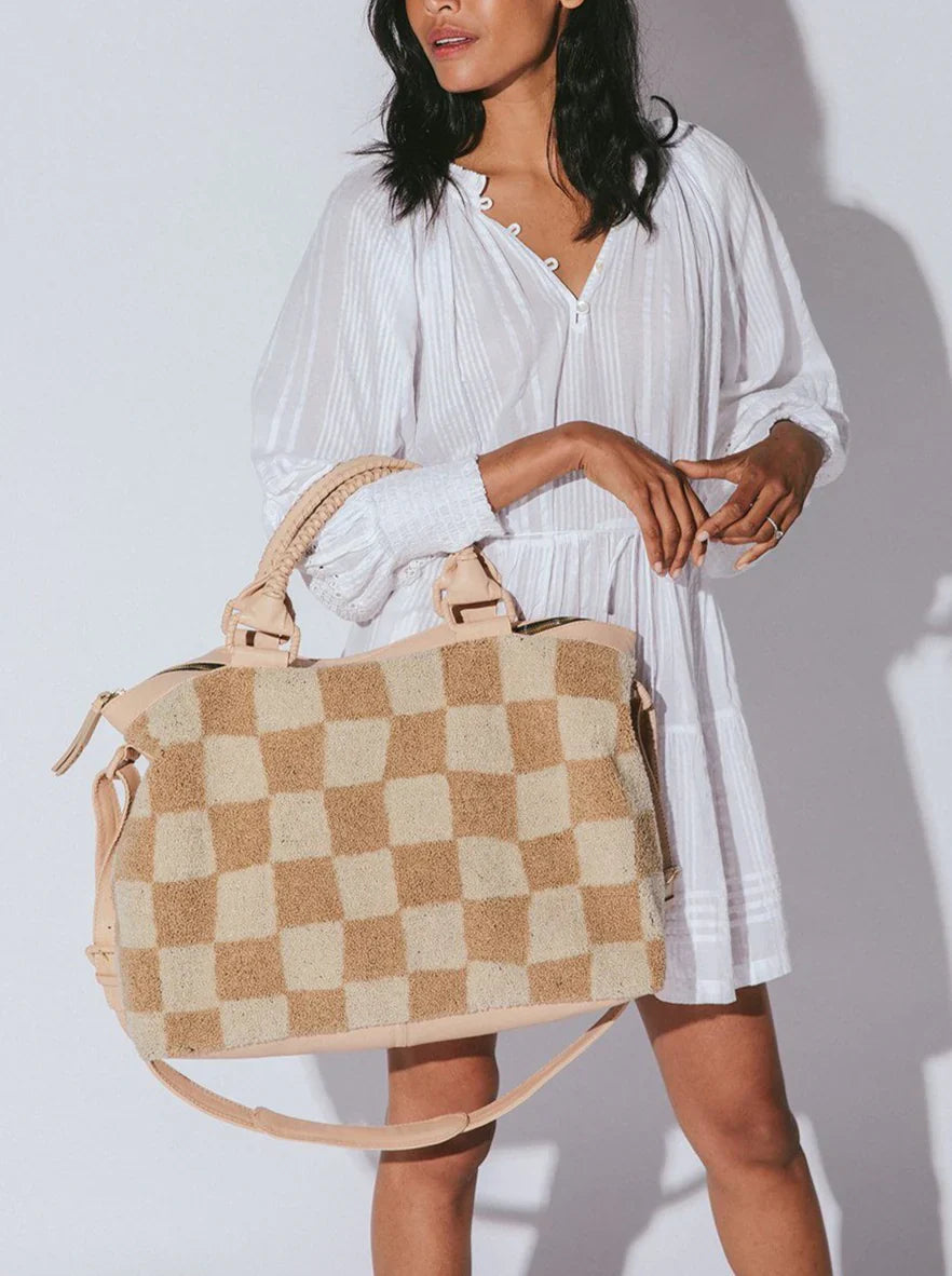 Checkered Beige Tote - KalisaHoldings